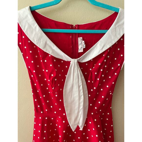 Stop Staring! Red & White Polka Dot Retro Style Dress Size Small - Picture 2 of 11
